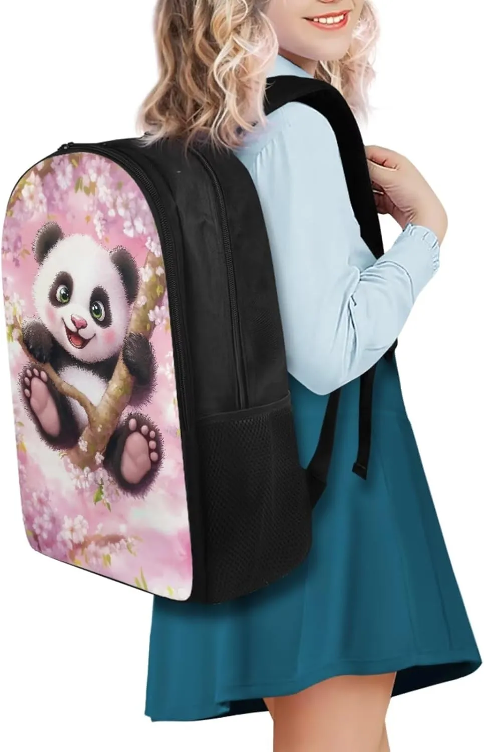 YEXIATODO Cherry Blossom Panda Boys Girls Kids School Backpack Set with Lunch Box Pencil Case Water Bottle Holder Bookbag for Elementary Middle High School Portable Spacious School Bag