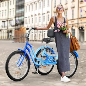 YITAHOME 24 & 26 Inch Adult Tricycle, 1 & 7 Speed 3 Wheel Bikes, Large Seat with Backrest Trike for Adults with Front & Rear Baskets, Cruiser Bike for Seniors Women Men Commute Picnic Outdoor