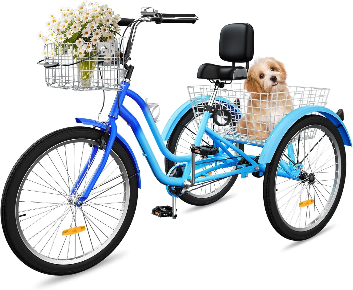 YITAHOME 24 & 26 Inch Adult Tricycle, 1 & 7 Speed 3 Wheel Bikes, Large Seat with Backrest Trike for Adults with Front & Rear Baskets, Cruiser Bike for Seniors Women Men Commute Picnic Outdoor
