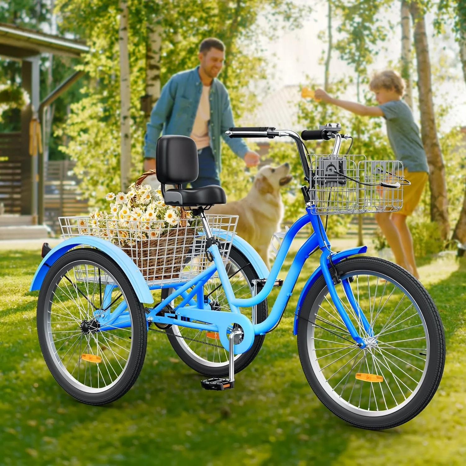 YITAHOME 24 & 26 Inch Adult Tricycle, 1 & 7 Speed 3 Wheel Bikes, Large Seat with Backrest Trike for Adults with Front & Rear Baskets, Cruiser Bike for Seniors Women Men Commute Picnic Outdoor