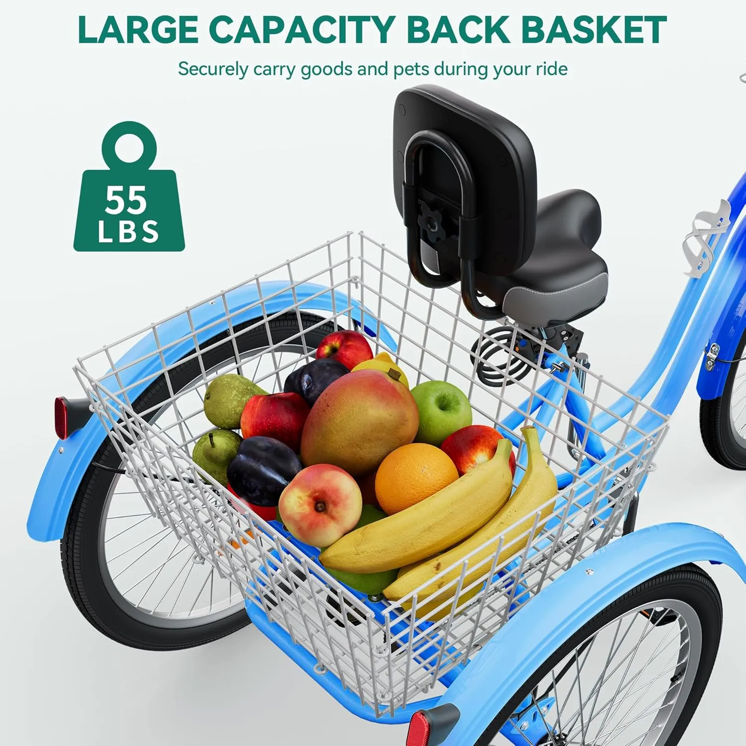 YITAHOME 24 & 26 Inch Adult Tricycle, 1 & 7 Speed 3 Wheel Bikes, Large Seat with Backrest Trike for Adults with Front & Rear Baskets, Cruiser Bike for Seniors Women Men Commute Picnic Outdoor