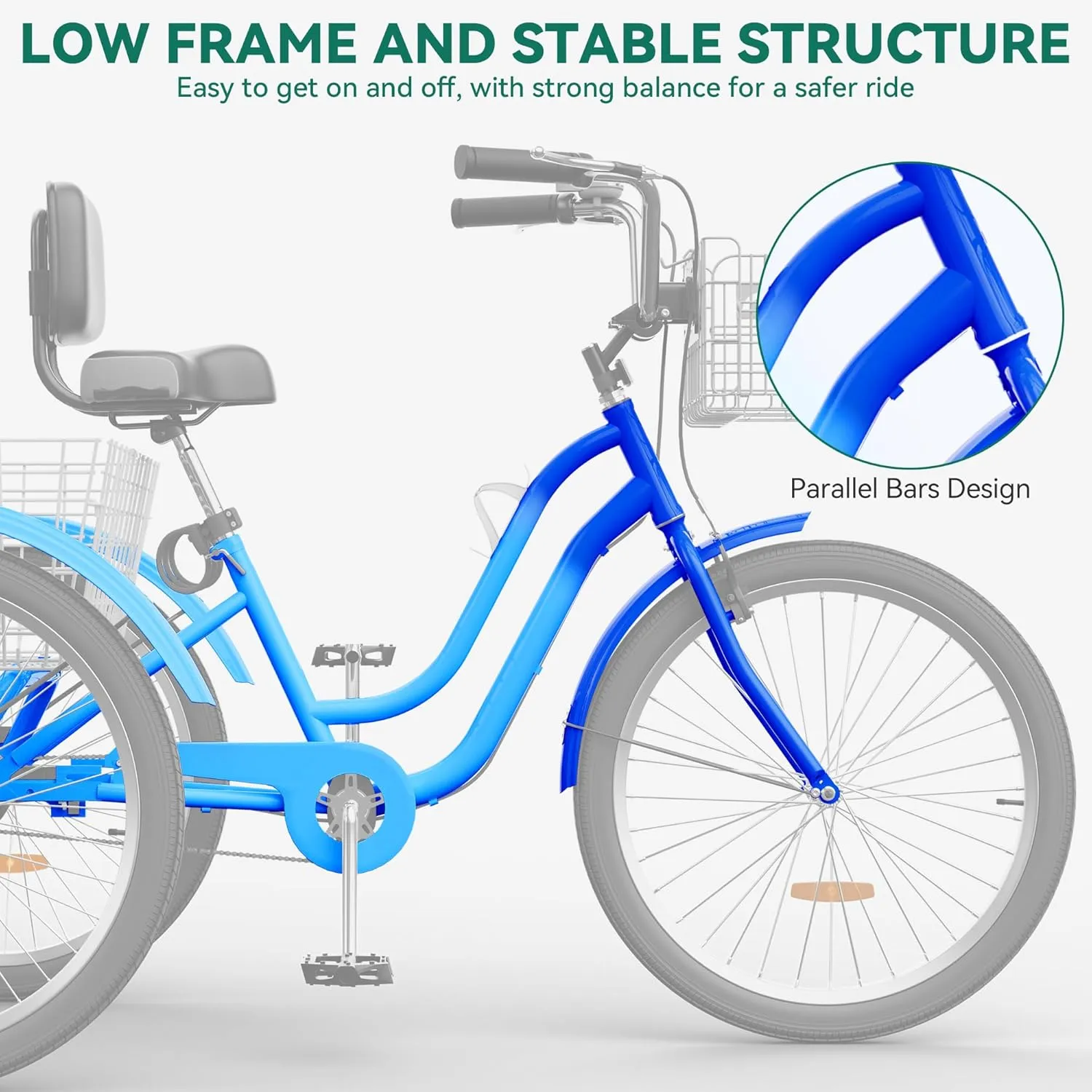 YITAHOME 24 & 26 Inch Adult Tricycle, 1 & 7 Speed 3 Wheel Bikes, Large Seat with Backrest Trike for Adults with Front & Rear Baskets, Cruiser Bike for Seniors Women Men Commute Picnic Outdoor