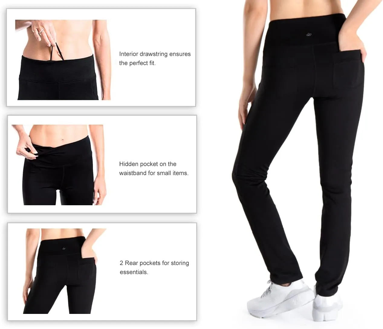 Yogipace Petite/Regular/Tall Women's Fleece Lined Thermal Pants Yoga Straight Leg Winter Trousers with Pockets