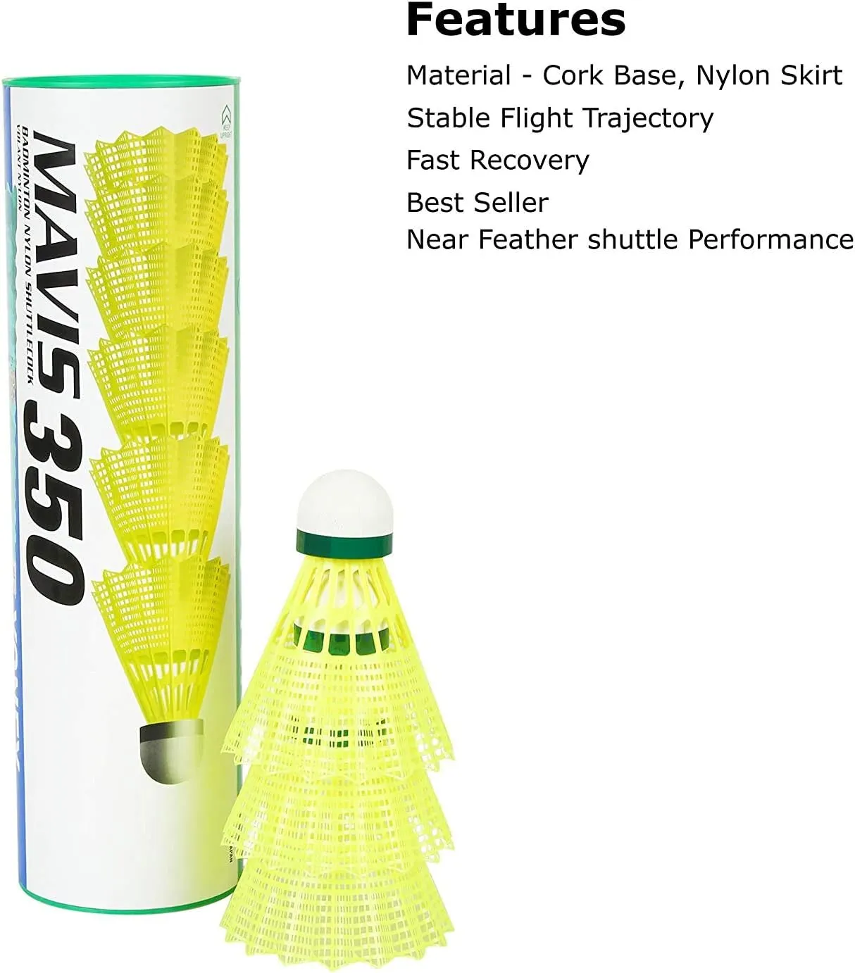YONEX Mavis 350 Nylon Badminton Shuttlecocks (Yellow, Slow Speed) | Durable Performance
