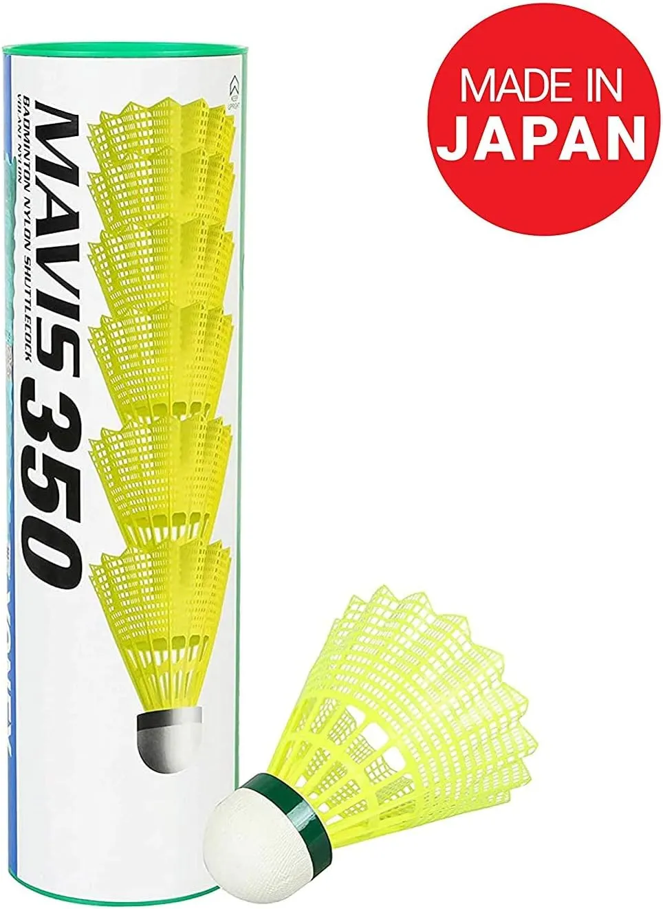 YONEX Mavis 350 Nylon Badminton Shuttlecocks (Yellow, Slow Speed) | Durable Performance
