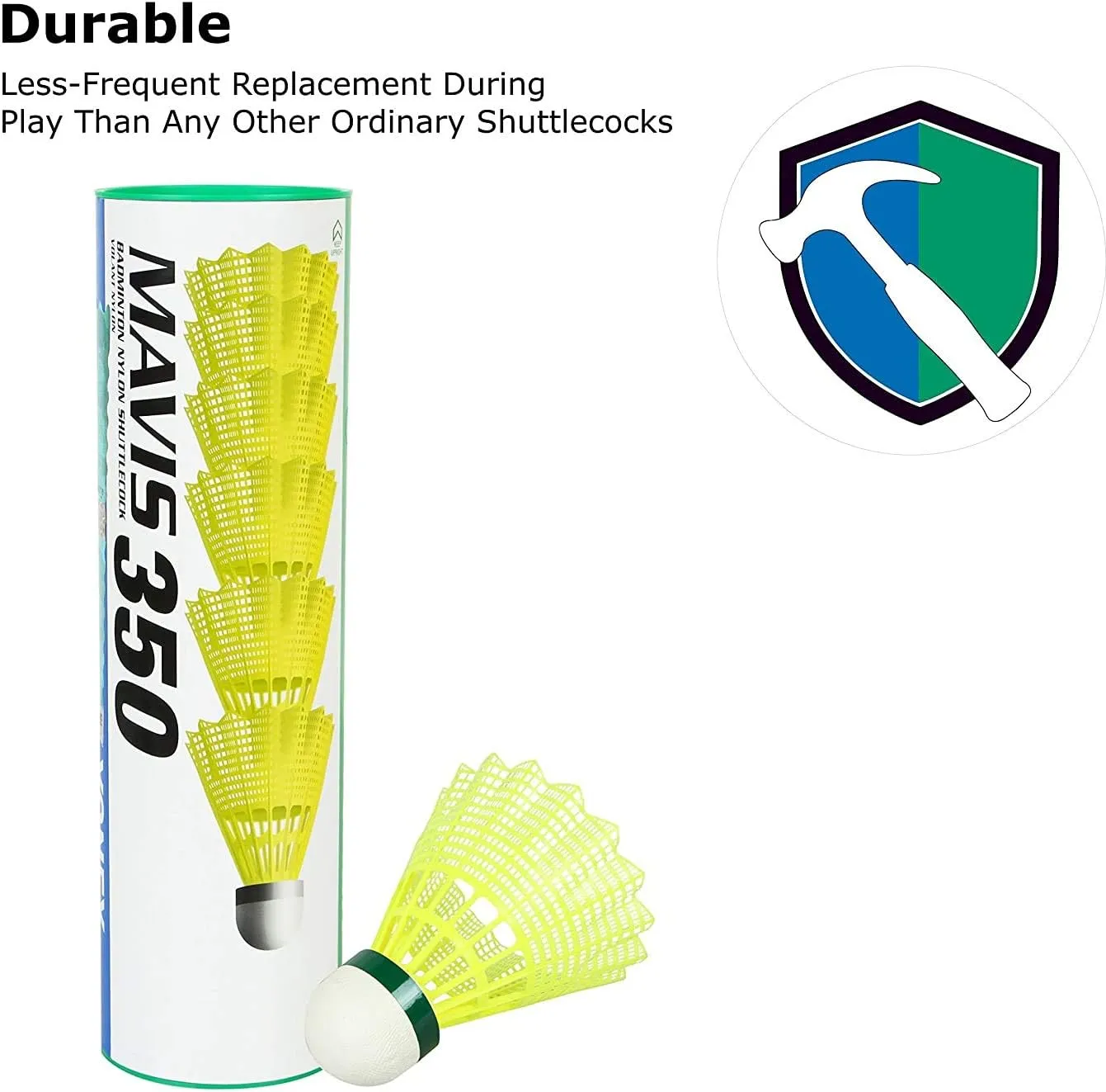 YONEX Mavis 350 Nylon Badminton Shuttlecocks (Yellow, Slow Speed) | Durable Performance