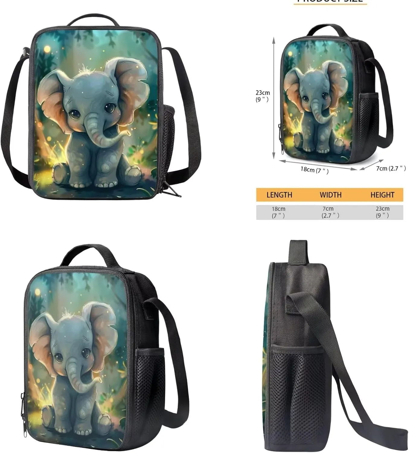 Ystardream 3D Elephant School Bag and Lunch Box Set Kids Backpack Purse for Women Middle School Bookbag with Pencil Case Schoolbags Rucksack for Teens Child Back To School 17 inch