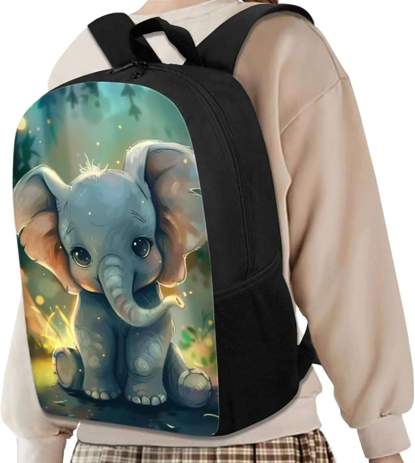 Ystardream 3D Elephant School Bag and Lunch Box Set Kids Backpack Purse for Women Middle School Bookbag with Pencil Case Schoolbags Rucksack for Teens Child Back To School 17 inch
