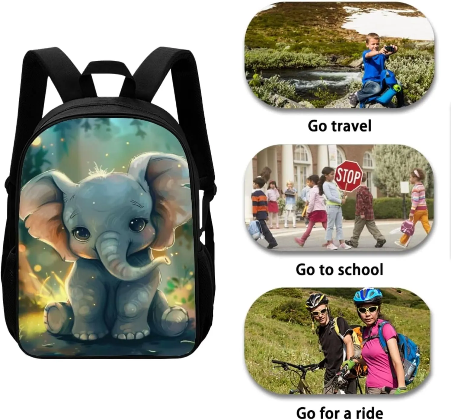 Ystardream 3D Elephant School Bag and Lunch Box Set Kids Backpack Purse for Women Middle School Bookbag with Pencil Case Schoolbags Rucksack for Teens Child Back To School 17 inch