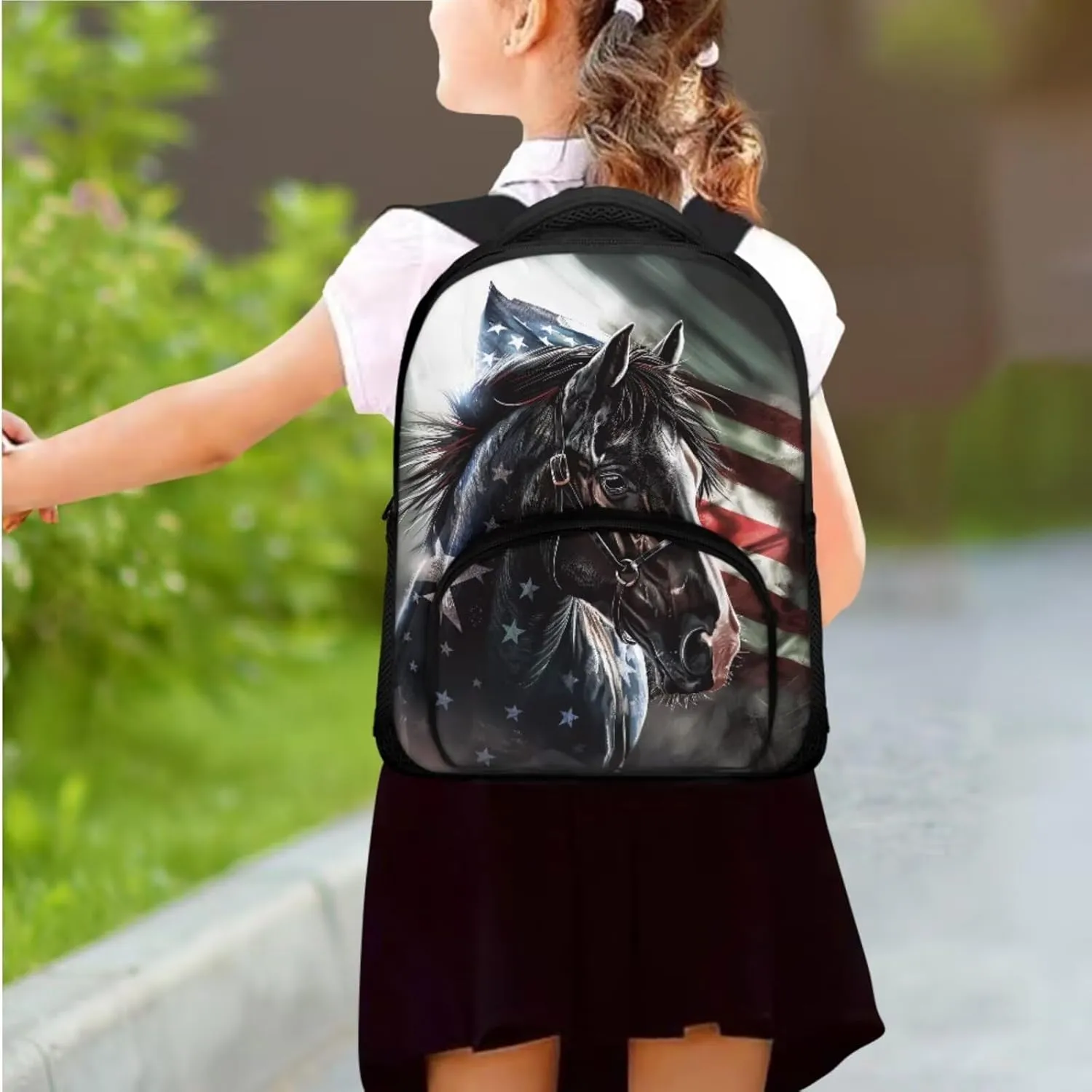 Ystardream American Flag Backpacks for Boys 2-4 Cool Horse Preschool Backpack And Lunch Box Set Girls Kids School Back Packs Bookbag for Boys Large Schoolbags Bagpack Rucksack for Independent Day