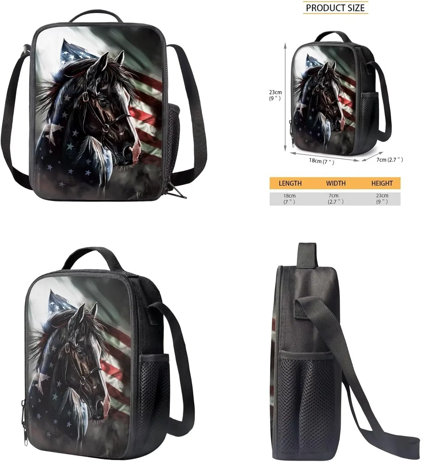 Ystardream American Flag Backpacks for Boys 2-4 Cool Horse Preschool Backpack And Lunch Box Set Girls Kids School Back Packs Bookbag for Boys Large Schoolbags Bagpack Rucksack for Independent Day