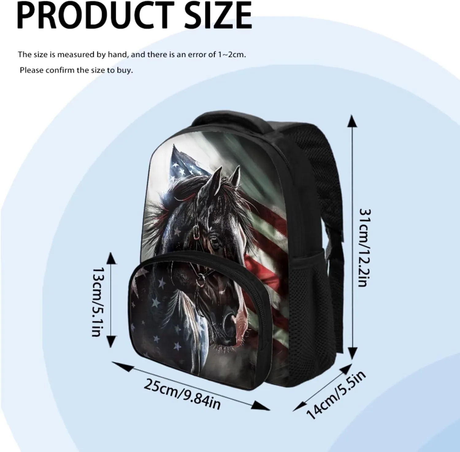 Ystardream American Flag Backpacks for Boys 2-4 Cool Horse Preschool Backpack And Lunch Box Set Girls Kids School Back Packs Bookbag for Boys Large Schoolbags Bagpack Rucksack for Independent Day