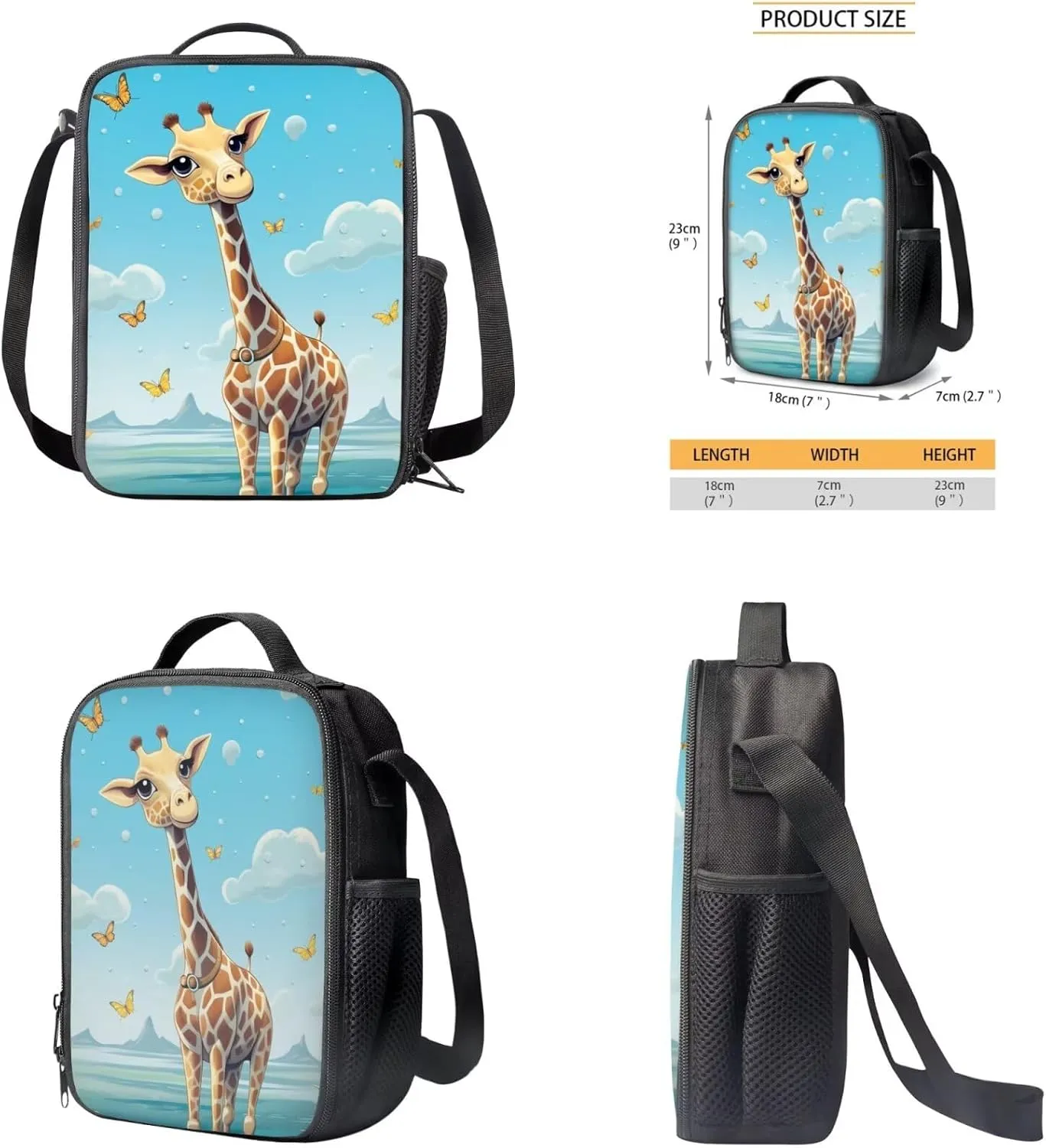 Ystardream Giraffe 1St Grade Backpack Girls Bookbag With Lunch Box Black 8-10 Cute Kids School Backpack 4 in 1 for Kids School Bag Book Bag Set 15 inch Blue