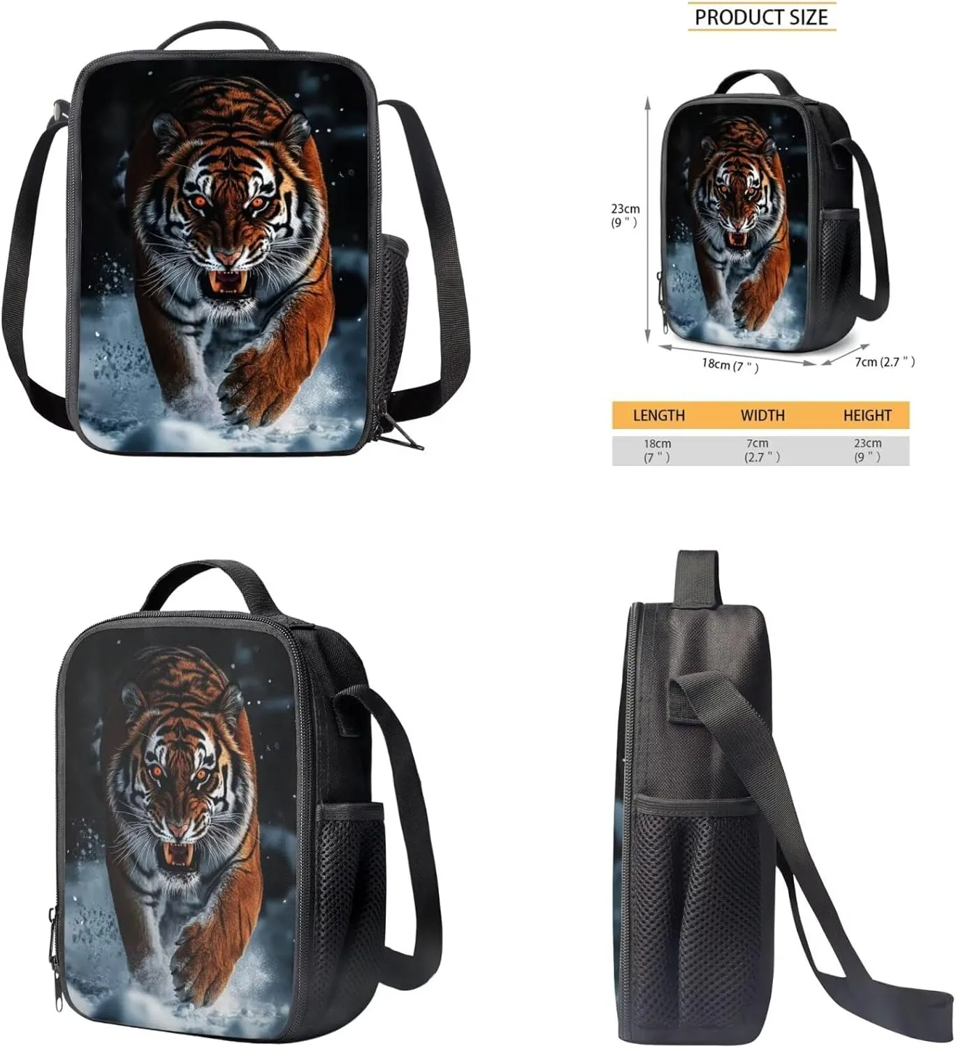 Ystardream Kids Backpack and Lunch Box Set Angry Tiger 6Th Grade Backpack for Boys Multiple Pockets Bookbags with Pencil Case Keychain for Children Travel and School Use