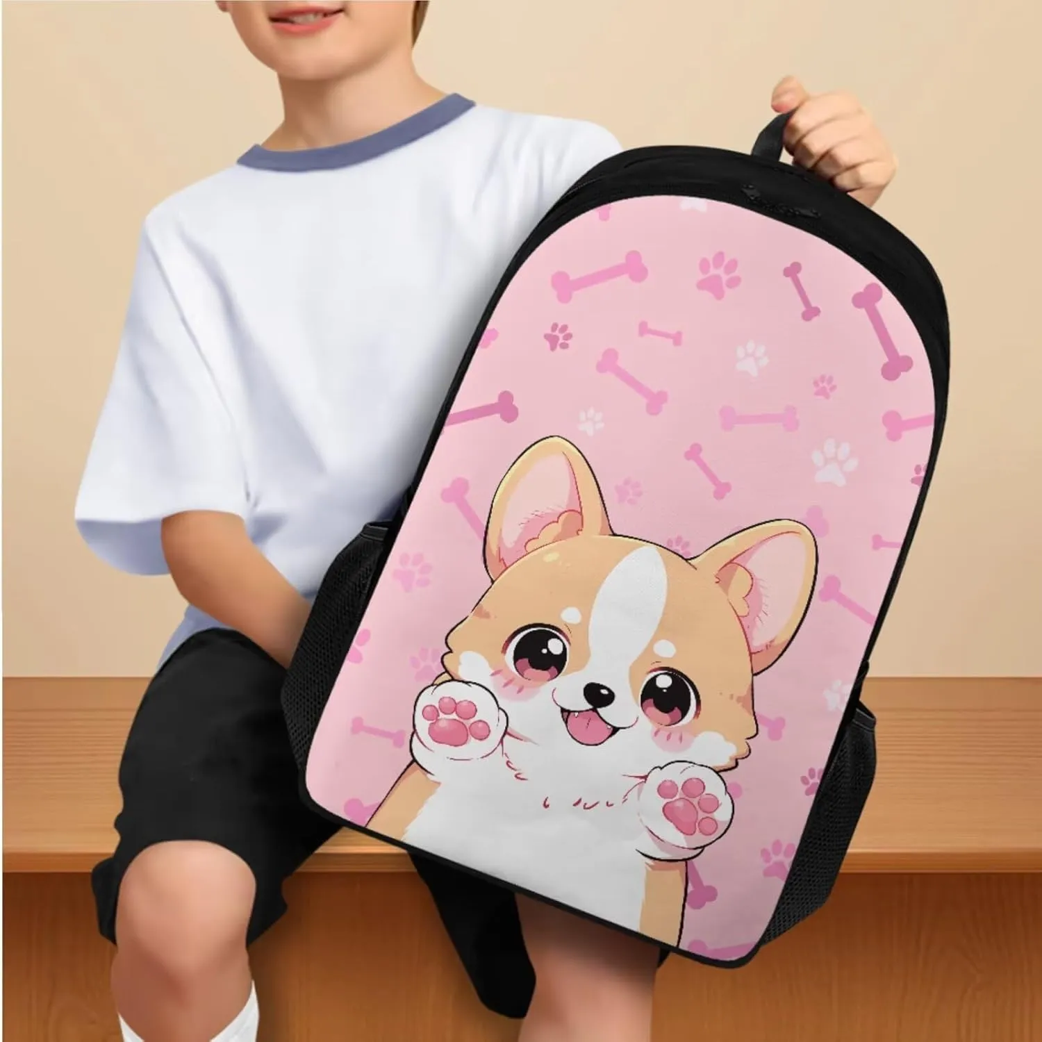 Ystardream Kids Backpack and Lunch Box Set Cute Corgi School Bags for Girls 14-16 5Th Grade Girls Laptop Backpack for Women,Large Bookbag for Kids Travel Back Pack Fits