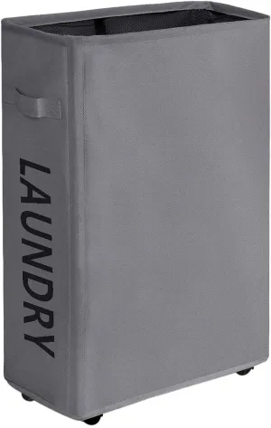 ZERO JET LAG 52L Large Slim Rolling On Wheels Laundry Hamper Tall Dirty Clothes Storage Basket Standable Corner Handy Storage Bin Hamper Basket 15×8×22" (22 Inches,Grey)