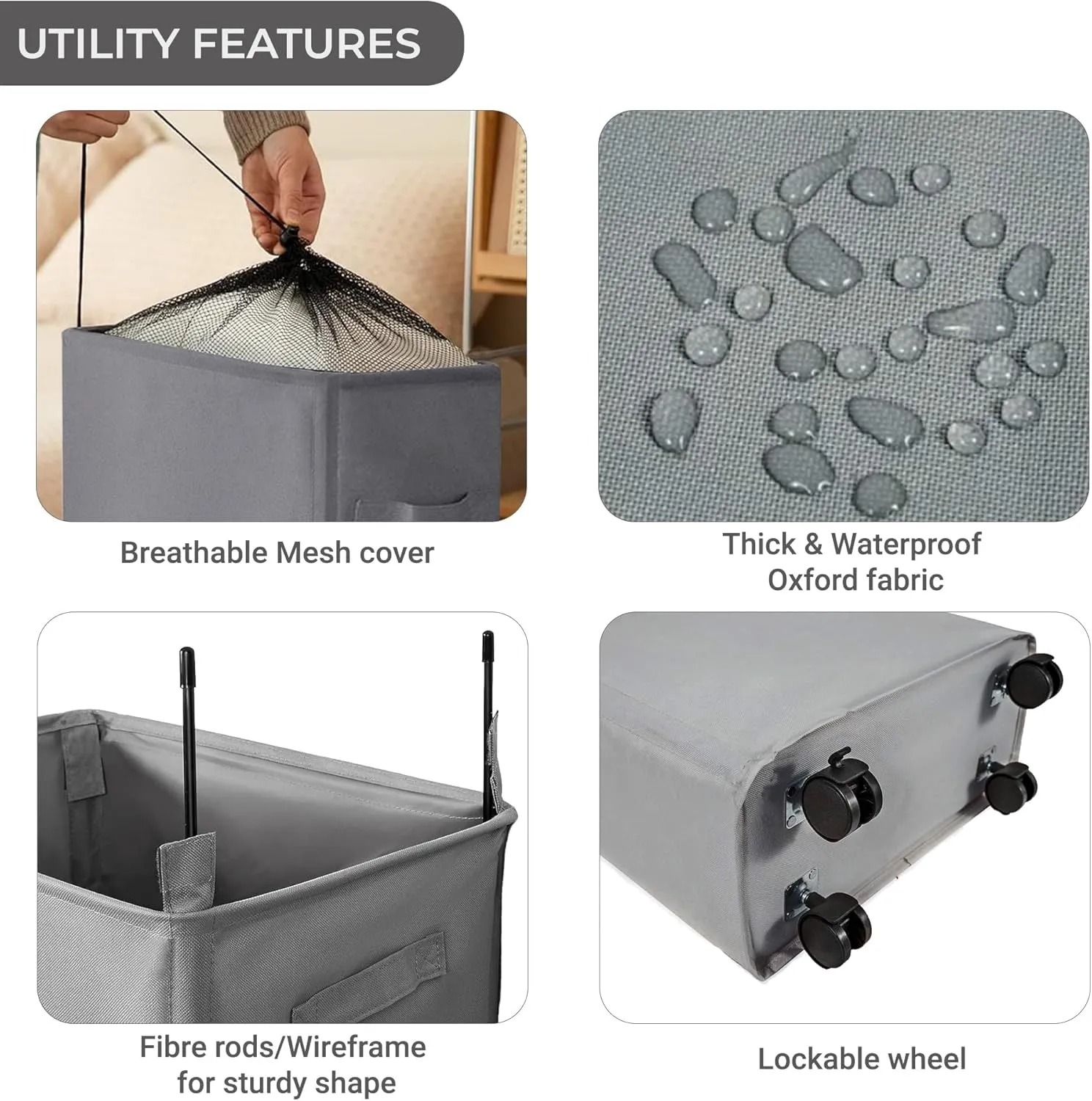 ZERO JET LAG 52L Large Slim Rolling On Wheels Laundry Hamper Tall Dirty Clothes Storage Basket Standable Corner Handy Storage Bin Hamper Basket 15×8×22" (22 Inches,Grey)
