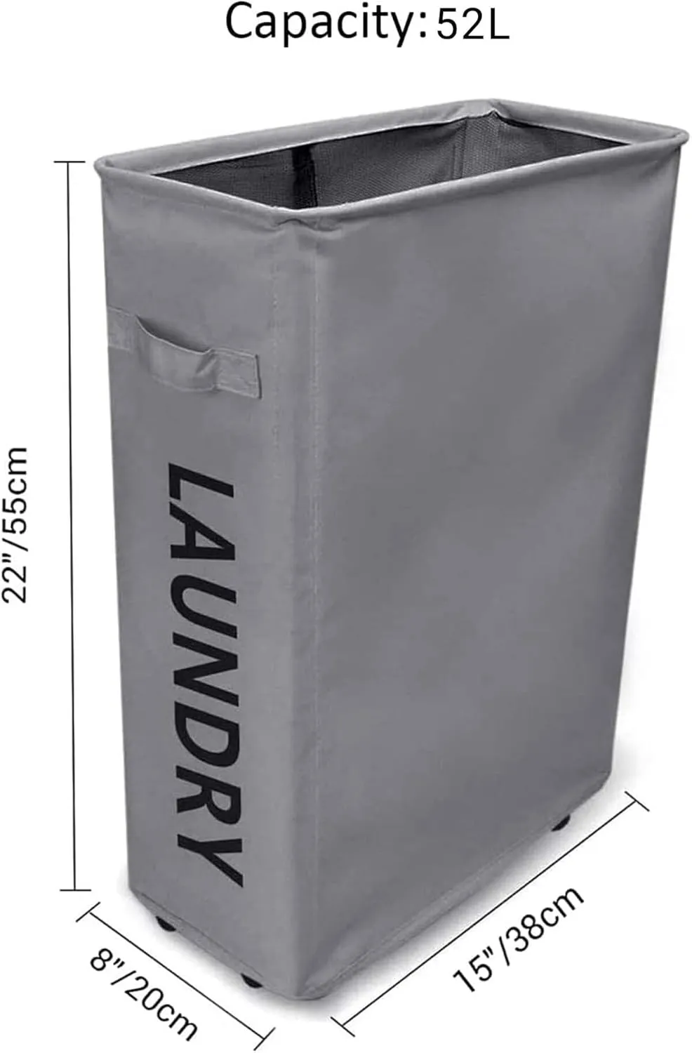 ZERO JET LAG 52L Large Slim Rolling On Wheels Laundry Hamper Tall Dirty Clothes Storage Basket Standable Corner Handy Storage Bin Hamper Basket 15×8×22" (22 Inches,Grey)