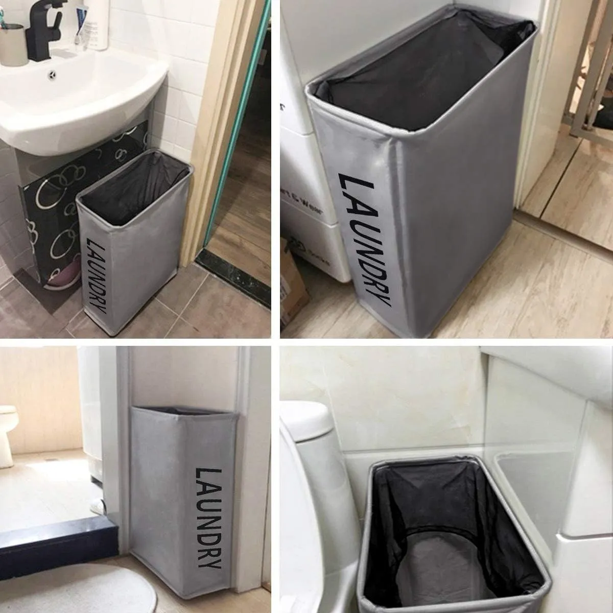 ZERO JET LAG 52L Large Slim Rolling On Wheels Laundry Hamper Tall Dirty Clothes Storage Basket Standable Corner Handy Storage Bin Hamper Basket 15×8×22" (22 Inches,Grey)