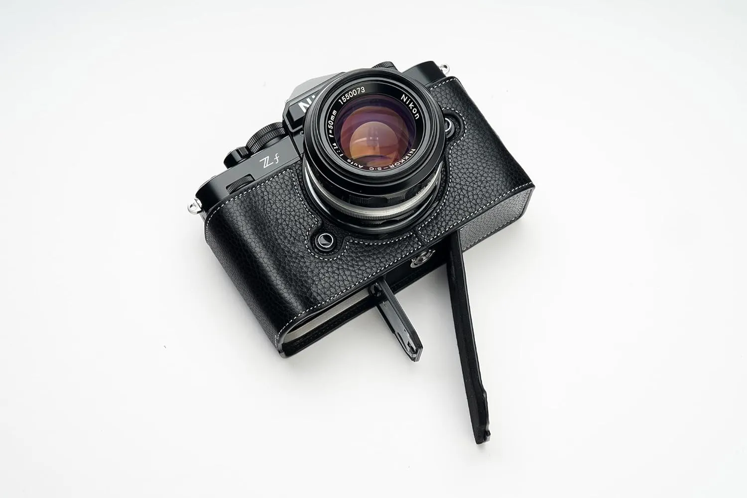 ZF Camera Case, Handmade Genuine Real Leather Half Camera Case Bag Cover for Nikon ZF Camera Bottom Opening Version   Hand Strap (Black)