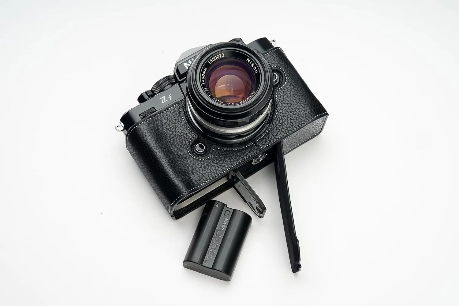 ZF Camera Case, Handmade Genuine Real Leather Half Camera Case Bag Cover for Nikon ZF Camera Bottom Opening Version   Hand Strap (Black)
