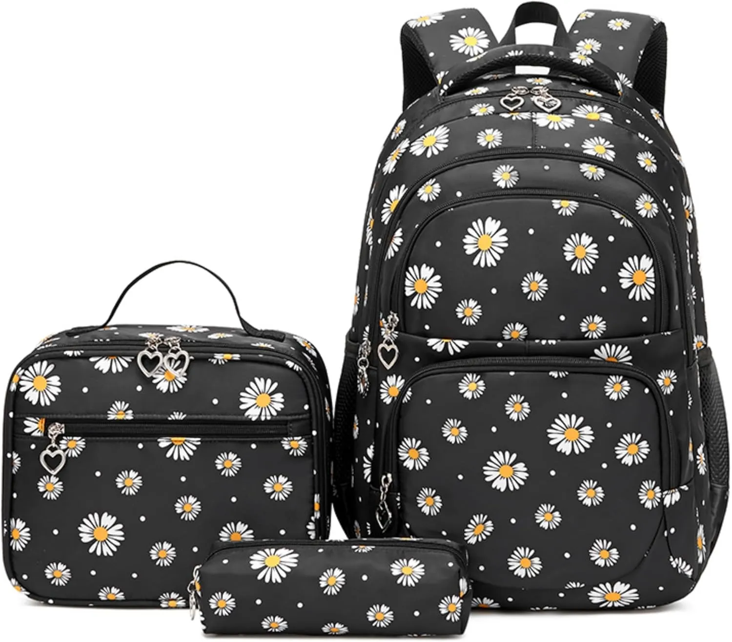 ZHANAO Daisy Backpack for Girls,Bookbag with Lunch Box Kids School Bag Set 3pcs Flower Girls Backpack Set School Daypack for Teens Girls