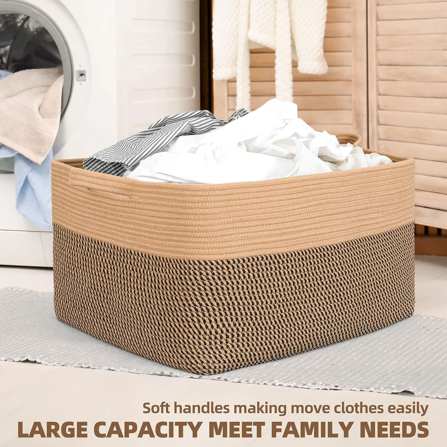 ZLG Extra Large Rectangle Storage Basket 72L Jute Woevn Basket for Blanket Pillow Towel Basket for Toy Organizer Shelf Storage Bin Boho Decorative Basket with Handles, 22 x 17 x 12 inches