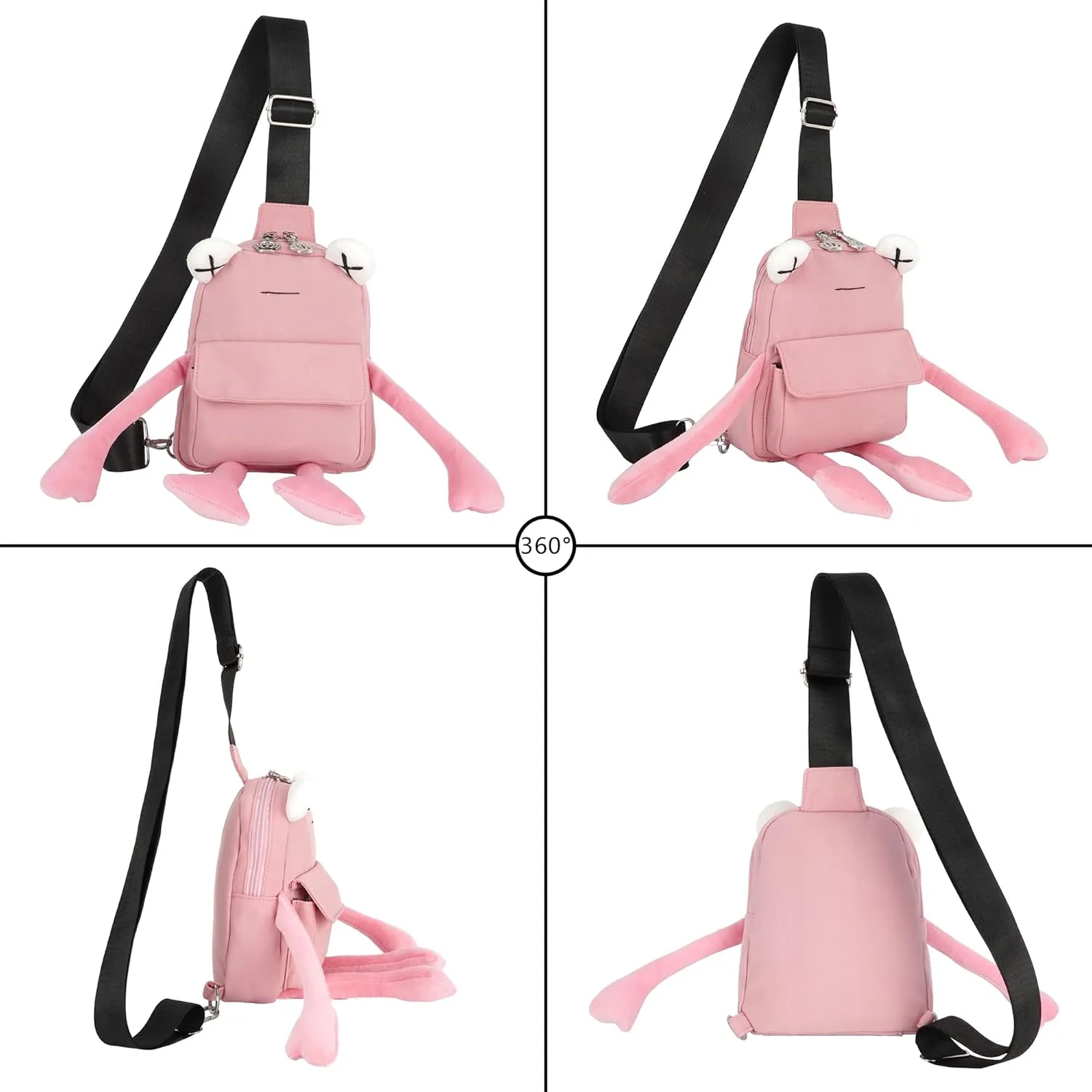ZLM BAG US Cute Frog Crossbody Sling Backpack Nylon Travel Hiking Daypack Chest Bag