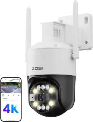ZOSI C296 4K 8MP Plug-in Wired WiFi PT Security Camera Outdoor, Pan/Tilt Camera with AI Person Vehicle Face Detect, Color Night Vision, 2-Way Talk, Siren Alert, SD Card Storage